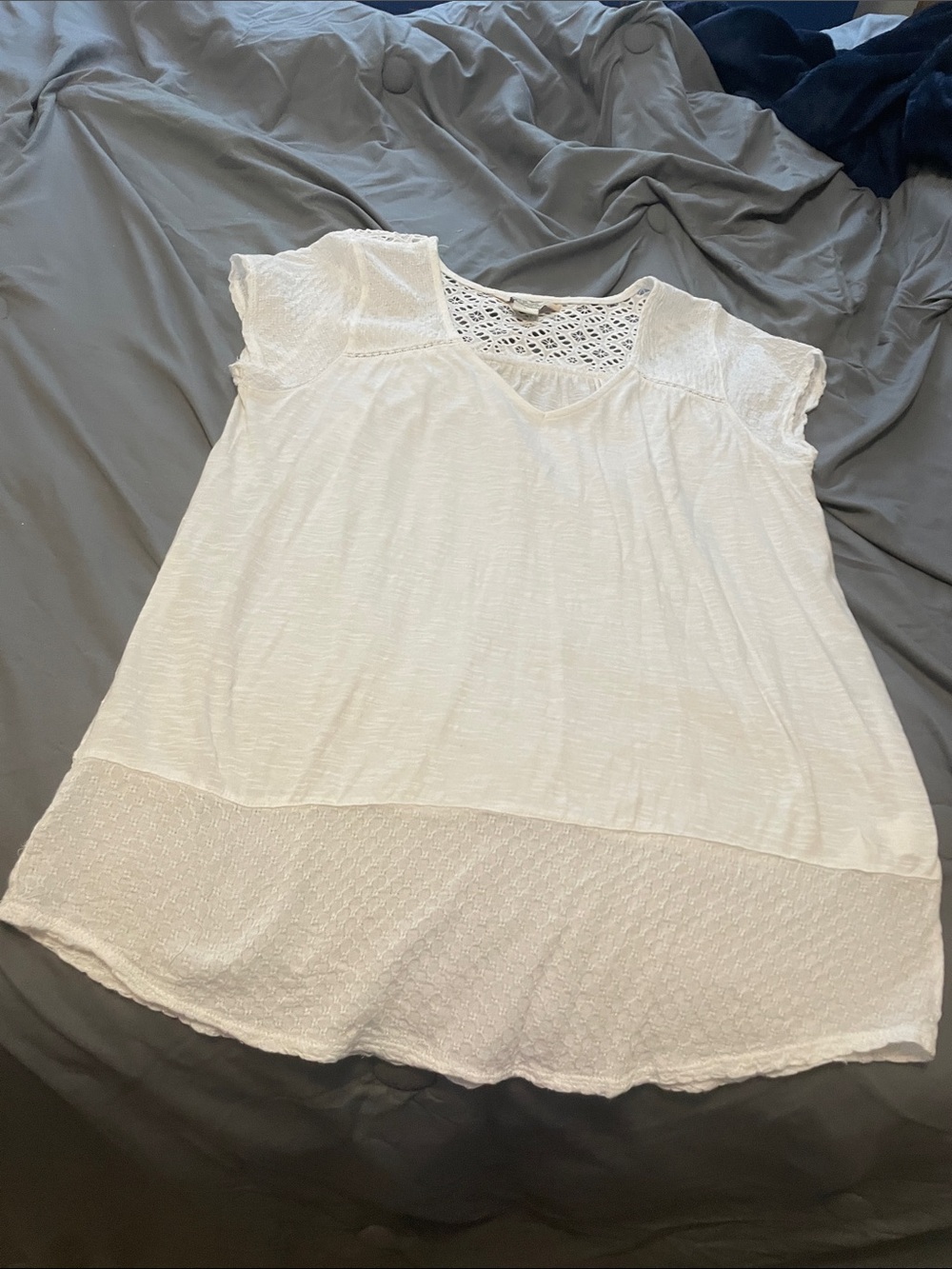 Lucky Brand Cream Lace-Yoke Short Sleeve Tunic